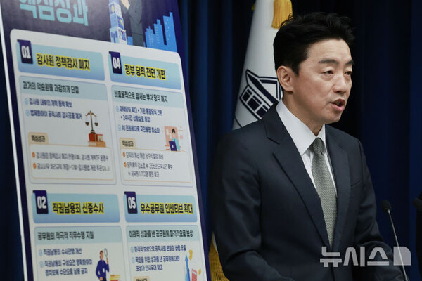 강훈식 비서실장이 지난 12일 서울 용산 대통령실 청사에서 공직 활력 제고 추진 성과 및 공직 역량 강화 향후 계획 관련 브리핑을 하고 있다. (출처: 뉴시스)