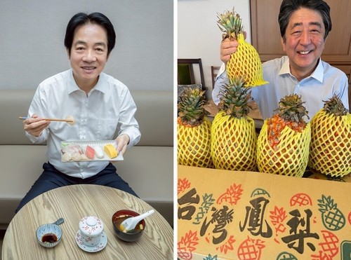 라이칭더 대만 총통의 '초밥 인증샷'과 아베 신조 전 총리의 '파인애플 인증샷' (출처: 연합뉴스)