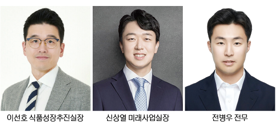 글로벌 전선에 전진 배치된 식품업계 오너 3세들. 왼쪽부터 이선호 CJ 식품성장추진실장(미래기획그룹장), 신상열 농심 미래사업실장(부사장), 전병우 삼양식품 전무. （출처： 각 사）