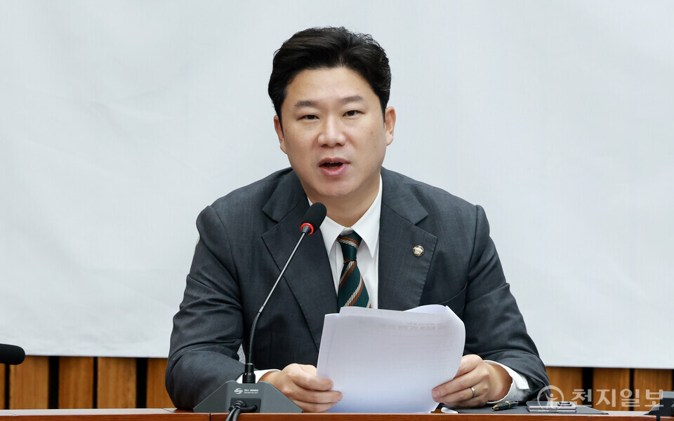 [천지일보=박준성 기자] 국민의힘 진종오 의원이 1일 서울 여의도 국회에서 열린 상임위원장·간사단 회의에서 발언하고 있다.ⓒ천지일보 2025.10.01.
