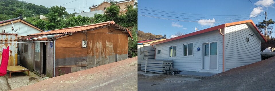 인천 옹진군이 주거환경 개선사업을 추진하고 있다. 사진은 노후주택 개&middot;보수되기 전 모습(왼쪽)과 사업을 마친 뒤 모습. (제공: 옹진군) ⓒ천지일보 2026.09.01.