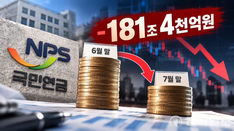 29일, 연금연구회는 국민연금 적립금이 한 달 새 181조 4000억원 감소한 사례를 들어 기금운용의 위험관리 중요성을 강조하고, 리밸런싱 유예 결정의 적정성과 손익 영향을 객관적으로 검증해야 한다고 촉구했다. 이미지 자료는 기사 내용을 바탕으로 생성형 AI를 활용해 제작됐다. ⓒ천지일보 2026.10.29.