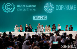 작년 12월 14일(현지시간) 아랍에미리트 두바이에서 열린 제28차 유엔기후변화협약 당사국총회(COP28) 폐막 전체회의에서 참석자들이 UAE 컨센서스 발표 후 박수를 치고 있다. COP28에서는 파리협정에 대한 전 지구적 이행점검 결과가 공개됐다. (출처: 뉴시스)