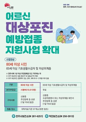 전주시, 어르신 대상포진 예방접종 대상 확대… 80세 …