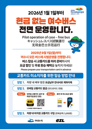 여수시, 내년 1월 1일부터 '현금 없는 시내<b>버스</b>' 운영
