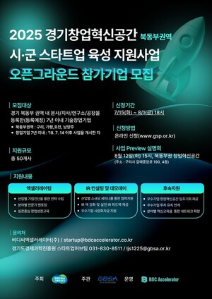 경기도, 북동부권 창업혁신공간 참가기업 50개사 모집