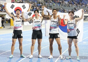 한국 <b>육상 남자</b> 400ｍ <b>계주</b>, 하계U대회 첫 금메달 쾌거