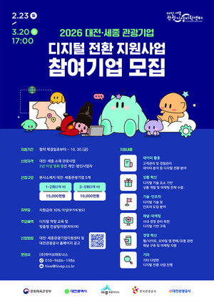 대전관광공사, 2026 대전·세종 디지털 전환 지원사업 참여기업 모집 - 뉴스 썸네일 이미지